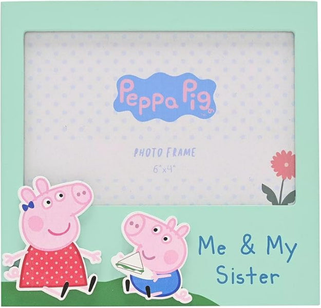 Peppa Pig photo frame with characters and text on a light blue background