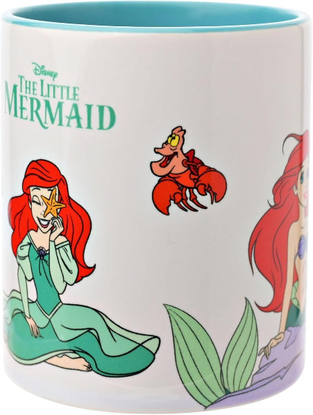 Mug with 'The Little Mermaid' characters and colors on a white background
