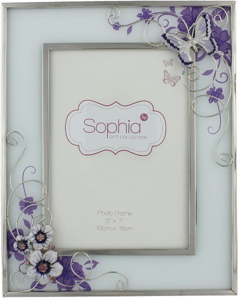 Decorative photo frame with floral and butterfly design, featuring the brand 'Sophia Gift Collection'.