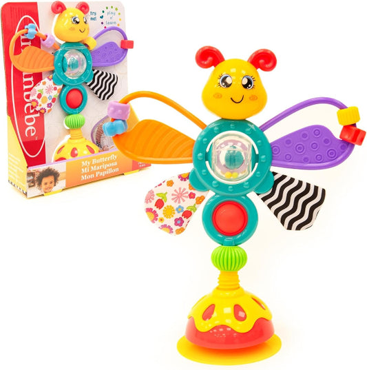 Colorful butterfly-shaped toy with a packaging box in the background