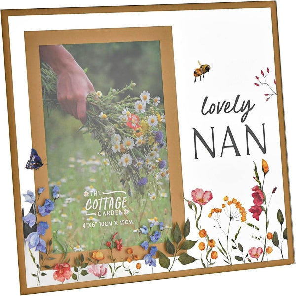 Floral-themed photo frame with 'The Cottage Garden' design and 'lovely NAN' text.