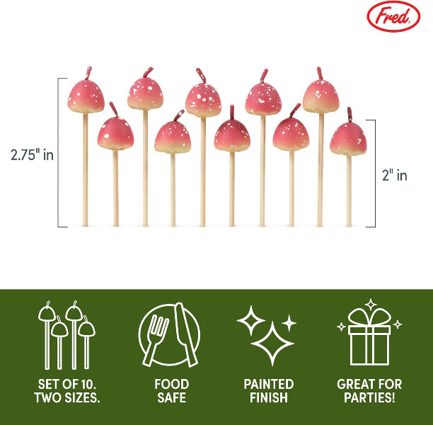 Set of 10 pink cake pops on sticks with measurements and Fred brand logo.