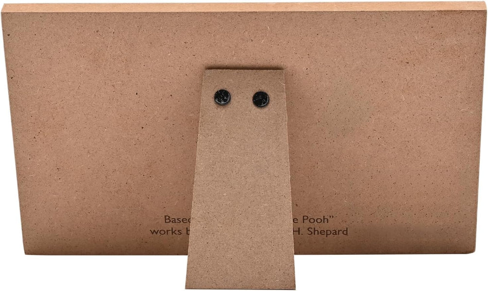 A square kraft paper picture frame shown from the back, featuring a central support tab secured by two black screws. The back of the frame has a speckled tan-brown finish with partial text visible near the bottom.