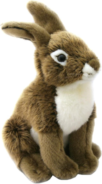 Plush toy hare on a white background