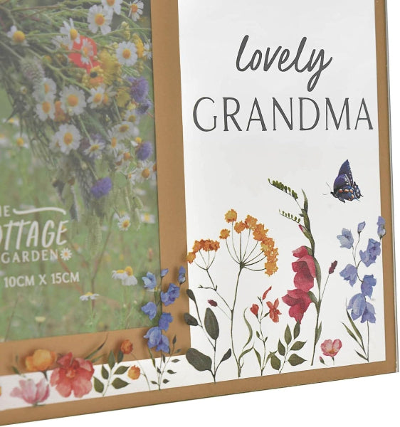 Framed artwork with floral design and 'lovely GRANDMA' text