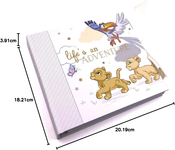 Notebook with 'Life is an Adventure' text and lion cubs design, shown with measurements.