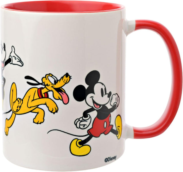 Mug with cartoon characters including Mickey Mouse and Pluto on a white background
