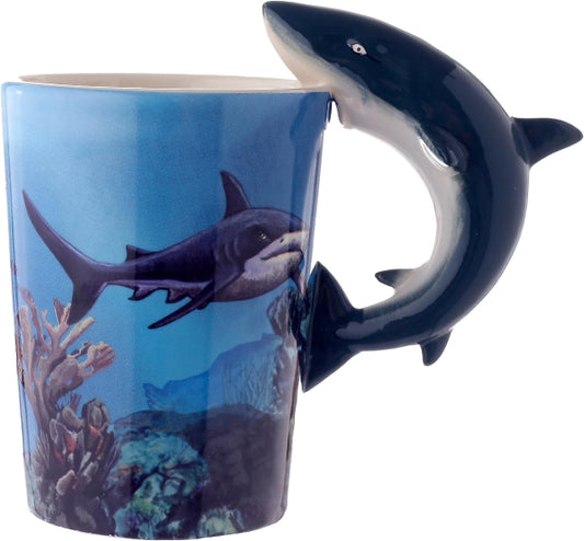 Shark mug with a shark design on a white background