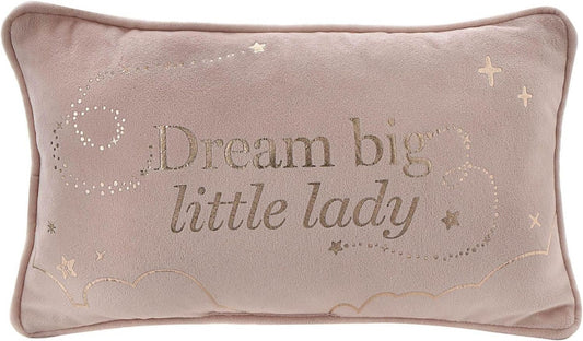 Bambino Rectangle Velvet Pink Cushion "Dream Big Little Lady" 33cm
