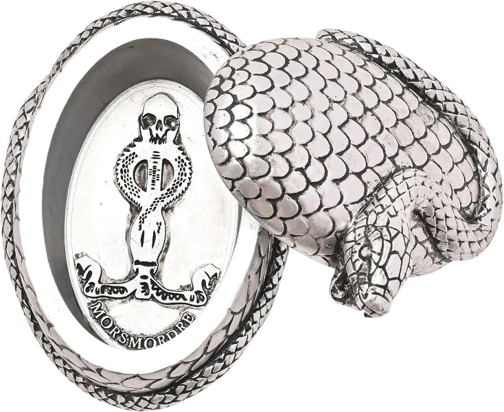 Silver ring with snake design and 'Mormor' engraving on a white background