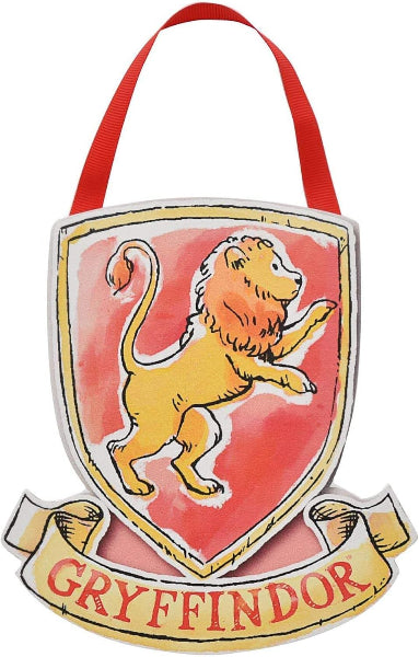 Gryffindor crest with a lion and red banner on a white background