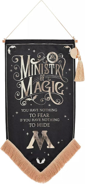 Decorative banner with 'Ministry of Magic' text and design elements on a black background.