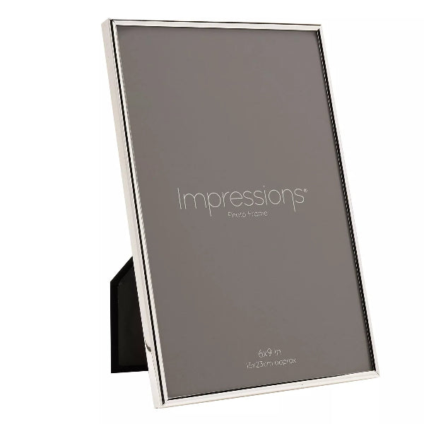 Silver photo frame with 'Impressions' branding on a white background