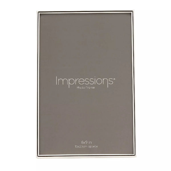 Gray photo frame with 'Impressions' branding on a white background