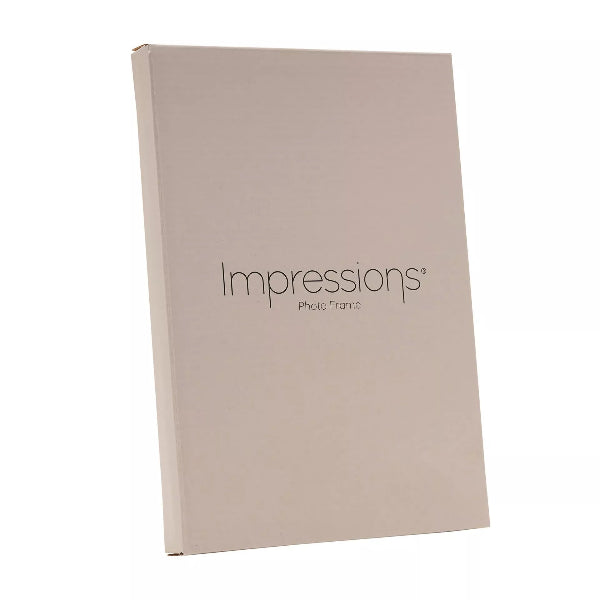 Beige packaging box for Impressions Photo Frame on a white background