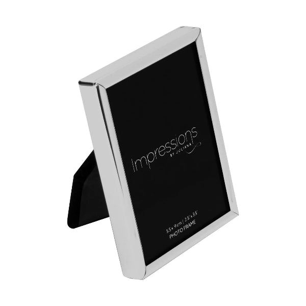 Silver photo frame with 'Impressions' branding on a white background