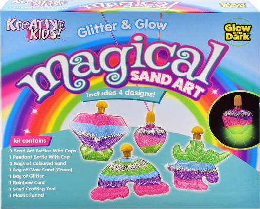 Kreative Kids Glitter & Glow Magical Sand Art kit packaging with colorful design and sand art images.