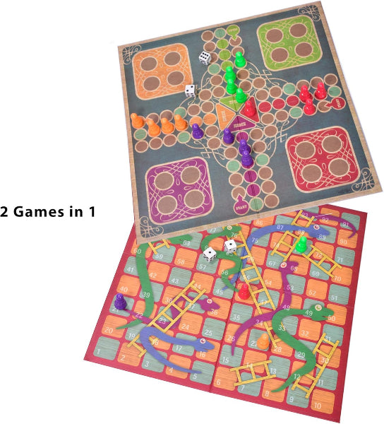 Two board games on a white background with '2 Games in 1' text.