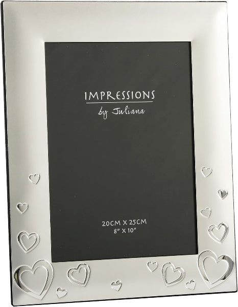 Impressions Juliana Photo Picture Frame 2 Tone Silverplated Hearts 8" x 10"