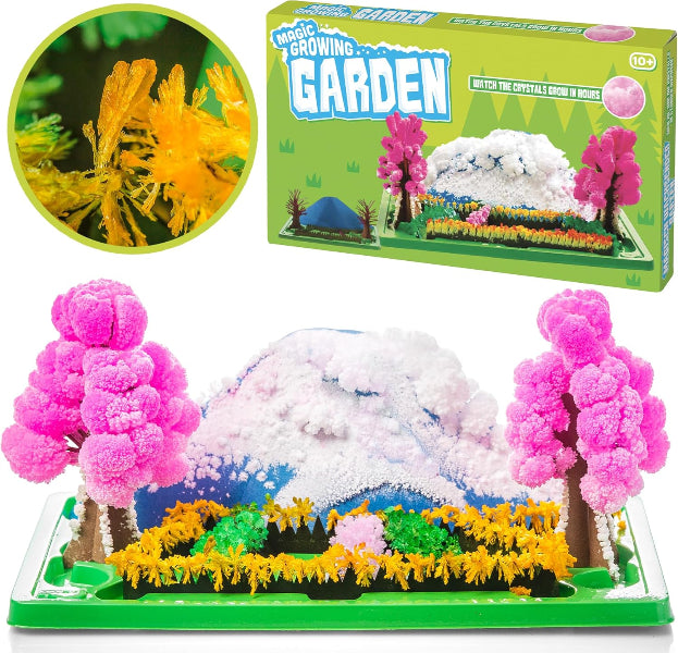 Magic Growing Garden kit with pink trees and crystal growth, packaging included.