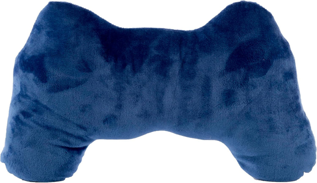 Blue bone-shaped pillow on a white background