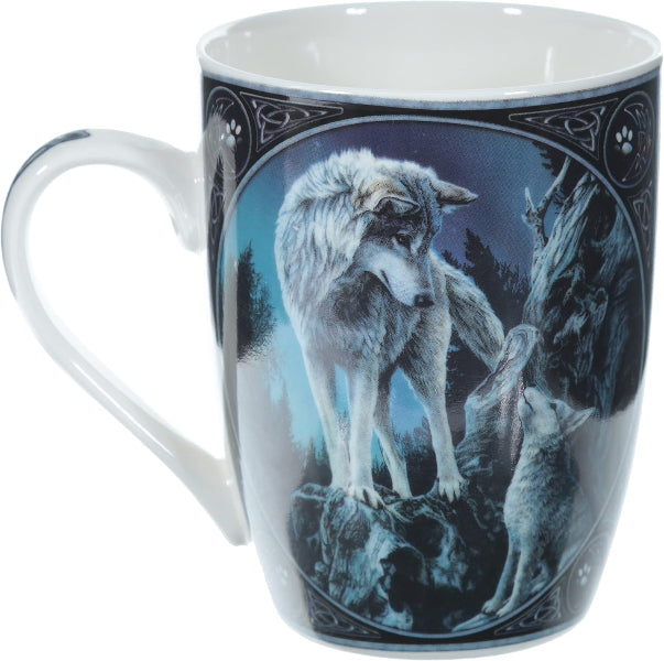 Mug with a wolf design on a white background