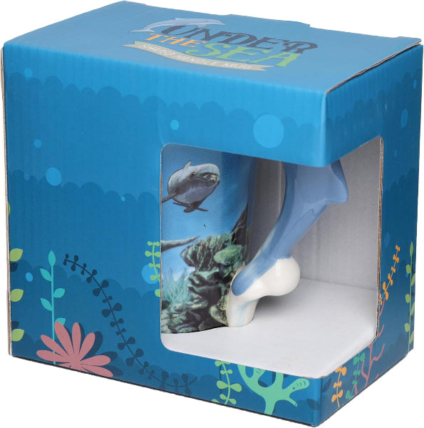 Blue mug with fish design in a decorative box labeled 'Under the Sea'.