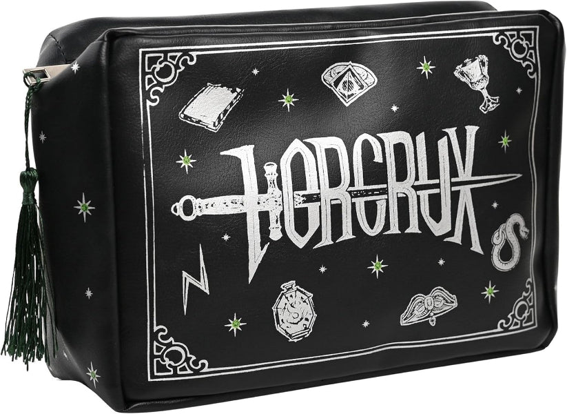 Black pouch with 'Horcrux' design and tassel on a white background
