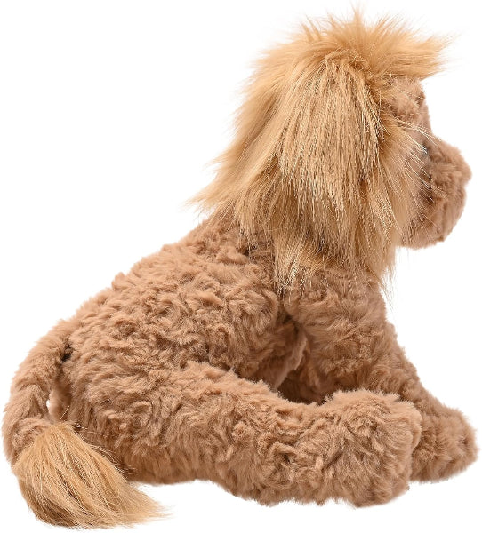 Plush toy lion with a fluffy mane on a white background