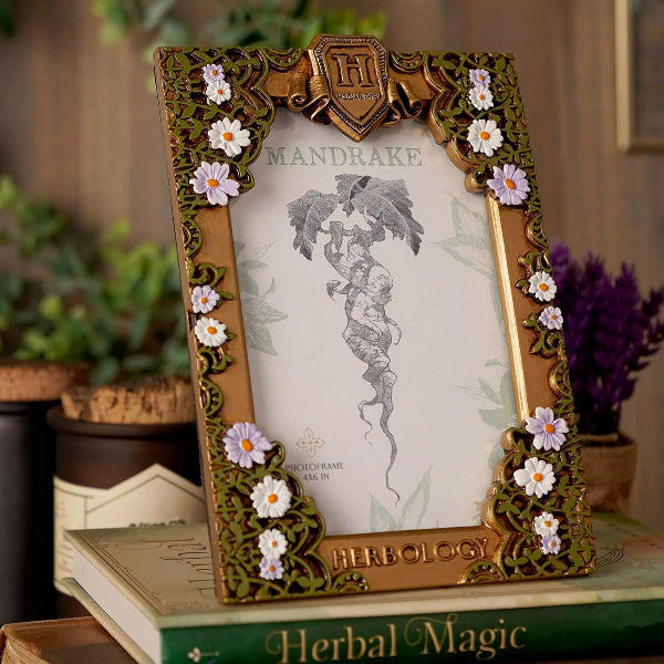 Decorative frame with floral design on a book titled 'Herbal Magic'.