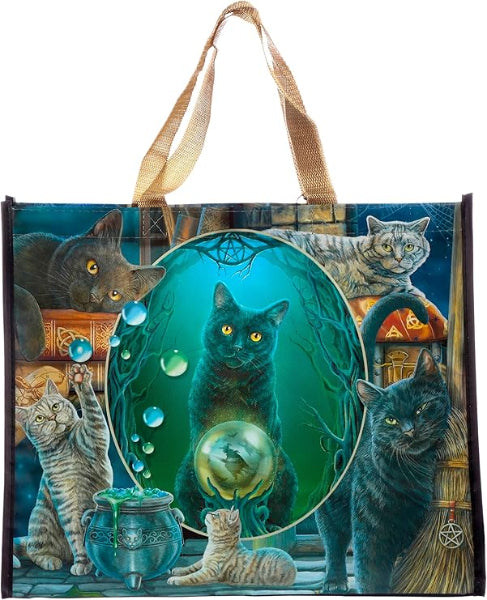 Tote bag with cats and a mirror design on a white background