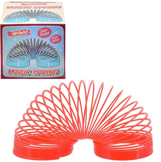 Red magic spring toy with packaging on a white background