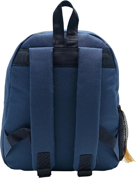 Blue backpack with visible straps on a white background