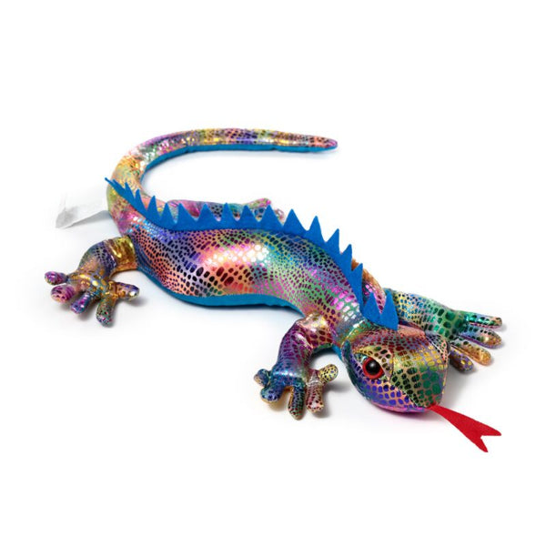 Colorful dragon-shaped toy on a white background