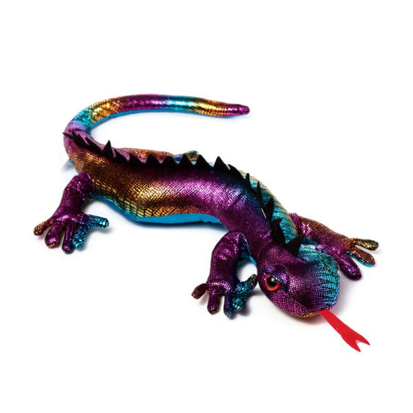 Colorful toy lizard with a white background
