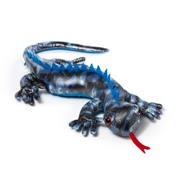 Toy lizard with blue accents on a white background
