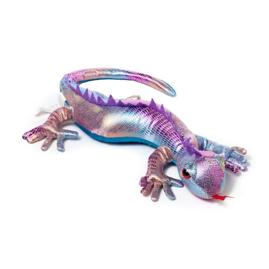 Colorful toy lizard on a white background