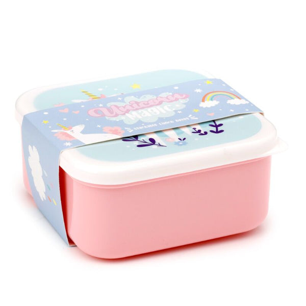 Children's lunch box with unicorn design on a white background