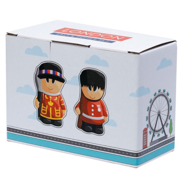 Box with two figurines and a London-themed design on a white background