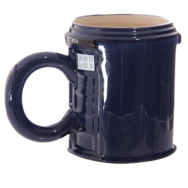 Navy blue mug with a beige interior on a white background