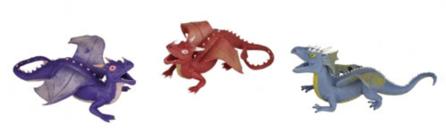 Three colorful dragon-like toy figures on a white background