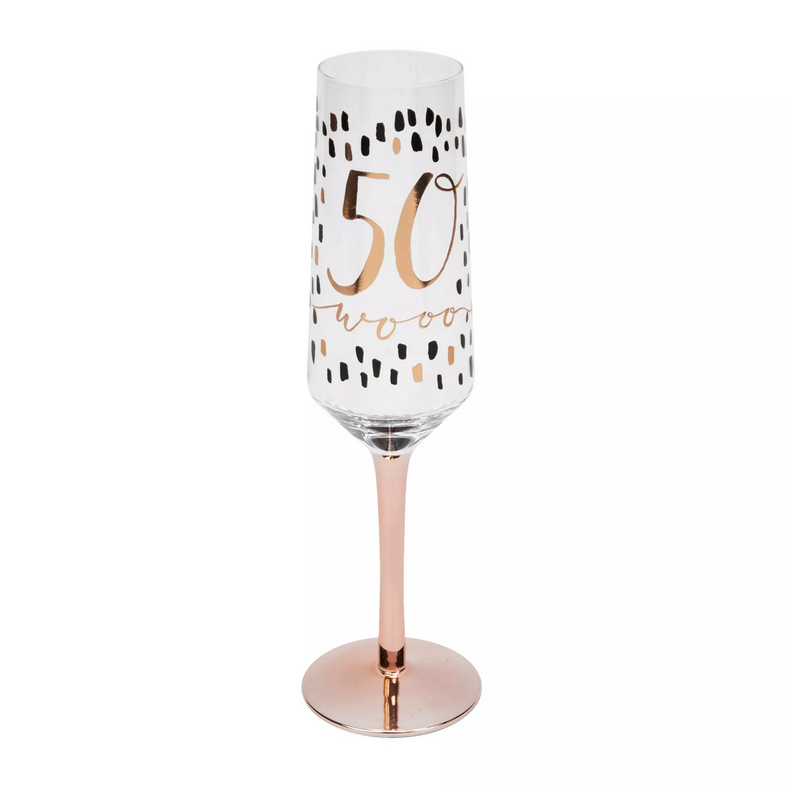 Widdop Co Hotchpotch Luxury Champagne Prosecco Flute Glass Rose Gold Stem 50th Birthday