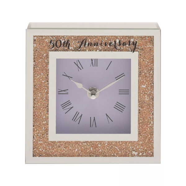 Widdop & Co Celebrations Golden Crystals Border Mirror Glass Mantel Clock 50th Anniversary