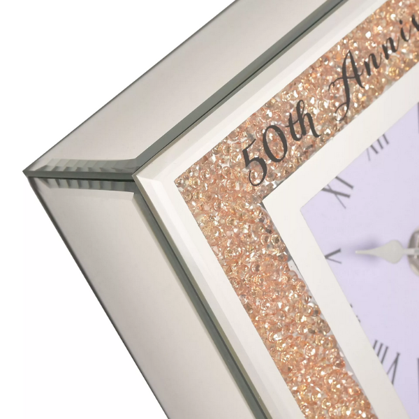 Widdop & Co Celebrations Golden Crystals Border Mirror Glass Mantel Clock 50th Anniversary