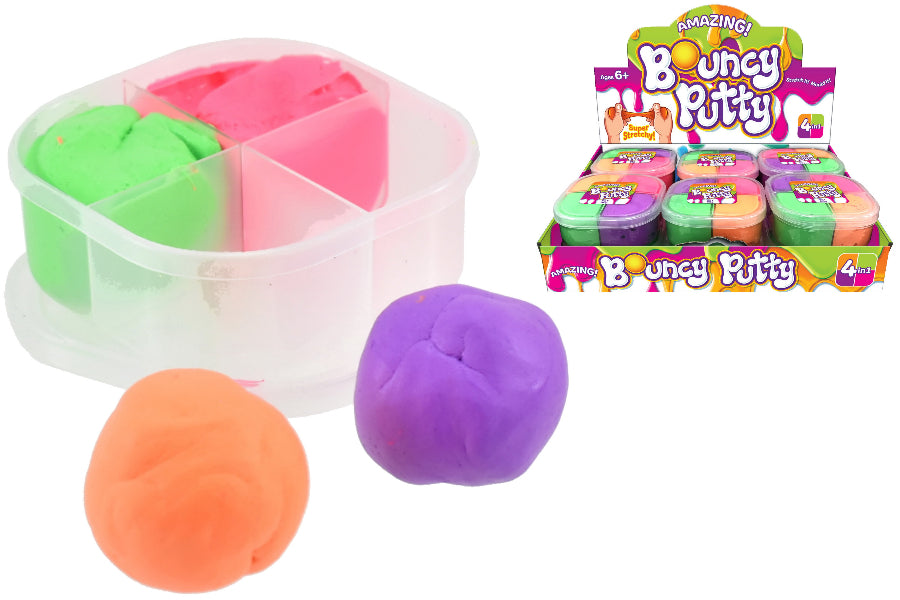 Bouncy Putty set with colorful putty balls and packaging on a white background