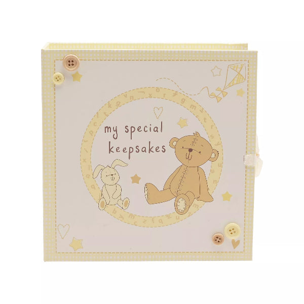 Children's memory book with teddy bear and bunny design on a white background