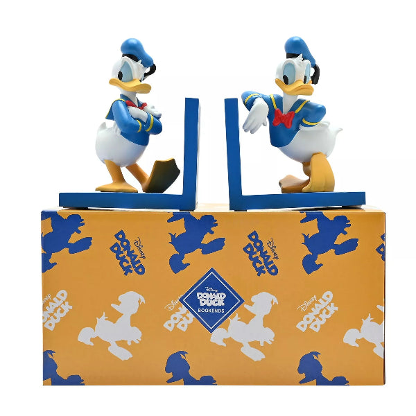 Two Donald Duck bookends on a box with Donald Duck branding.