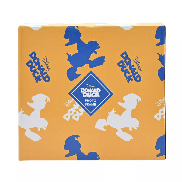 Donald Duck photo frame with blue and white silhouettes on a yellow background