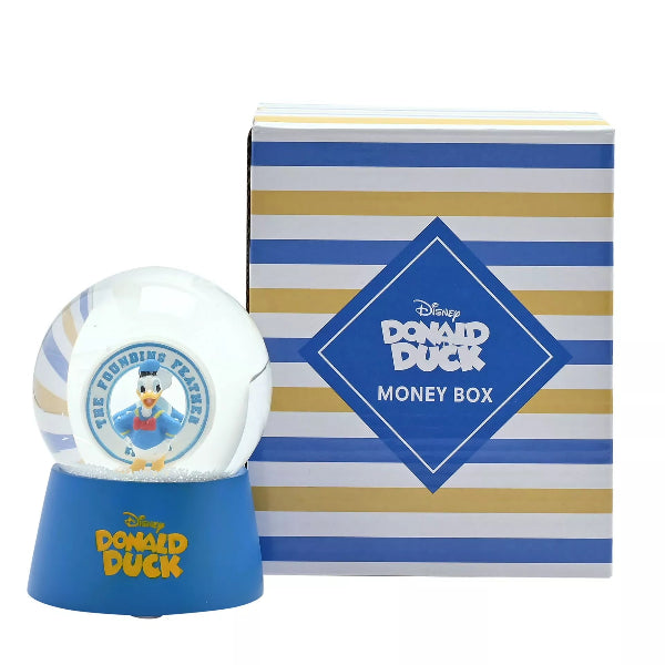 Donald Duck money box with striped packaging on a white background