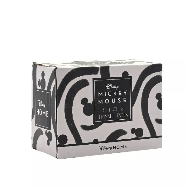 Box packaging for Disney Mickey Mouse trinket pots with black and white design.